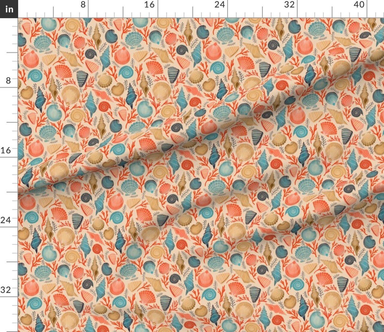Shells Coral Under The Sea Marine Life Aquatic Ocean Coastal Custom Printed Fabric by Spoonflower Various Fabrics by the Yard or Fat Quarter